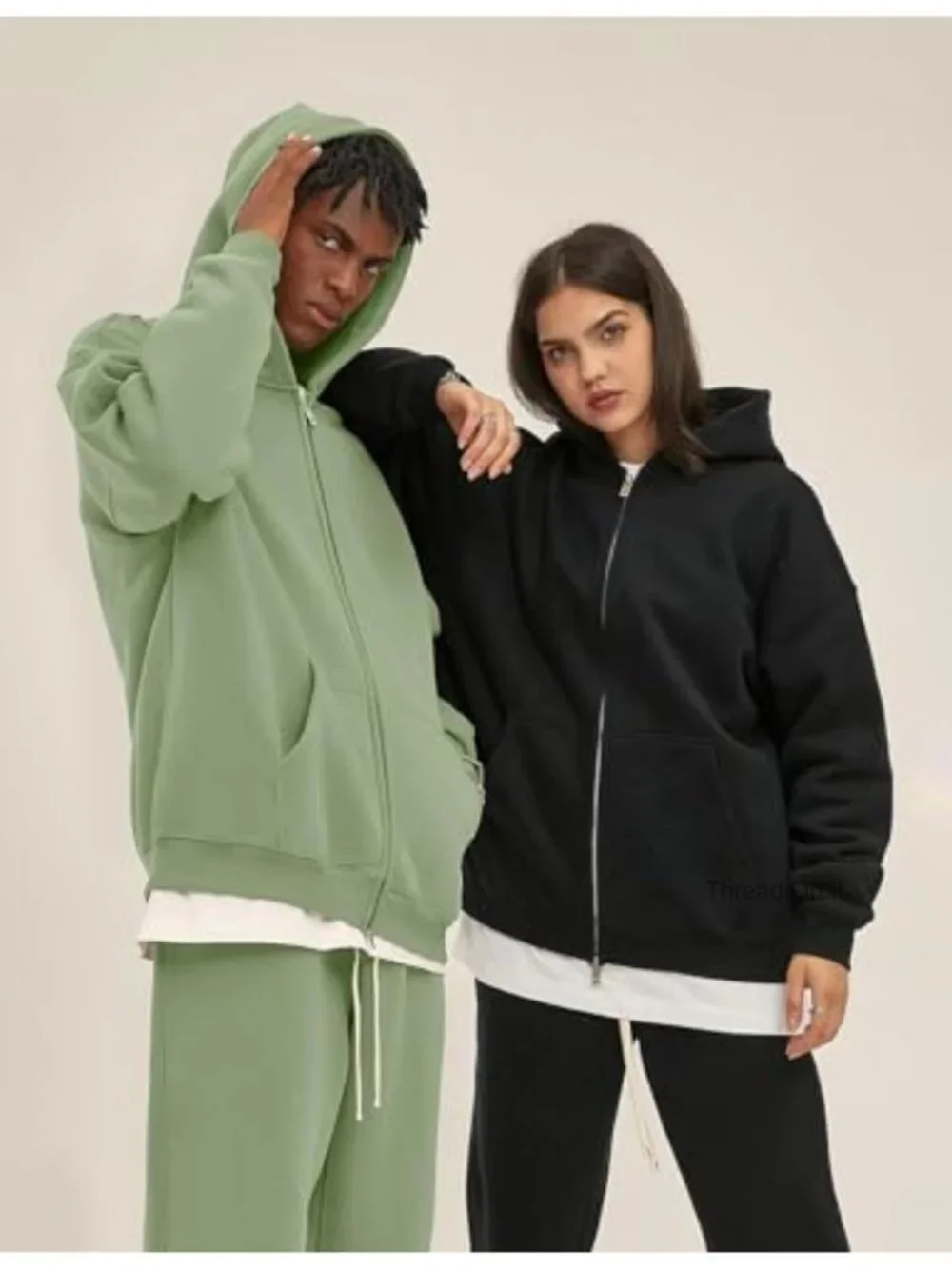 Mens Zip Up Hoodie Oversized Fleece Long Sleeve Drop Shoulder Hooded Sweatshirt